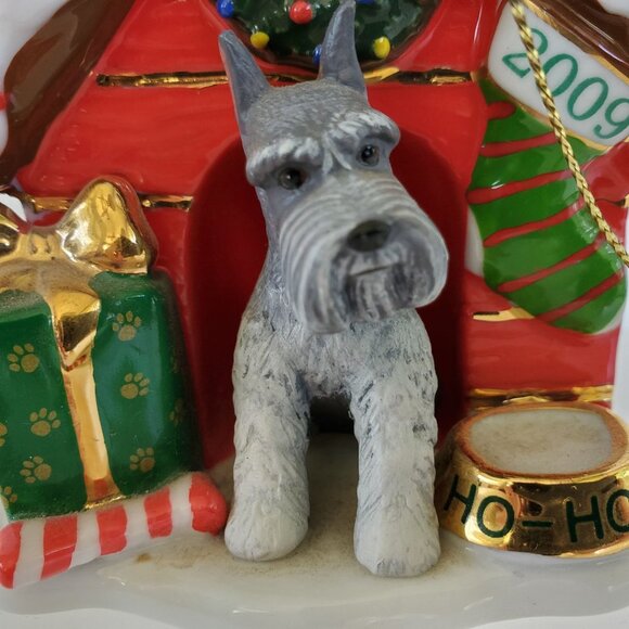Danbury Mint Christmas Ornament Miniature Schnauzer Dog 2009 Porcelain Doghouse - Picture 4 of 6